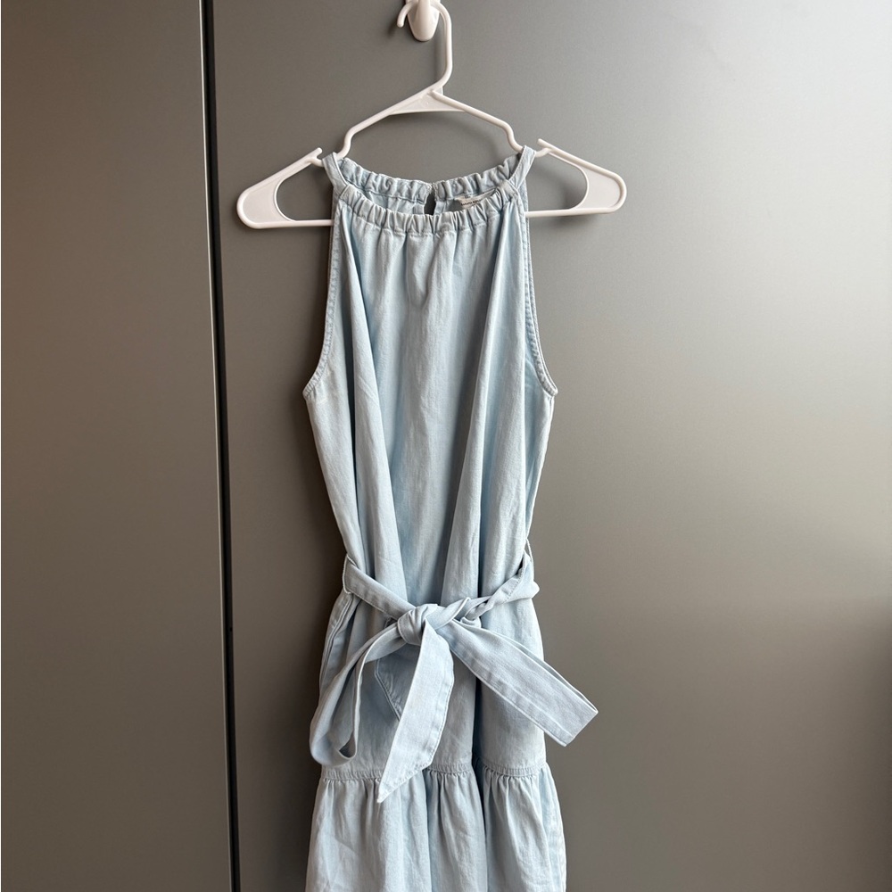 Light Blue Sleeveless Dress with Tie Waist